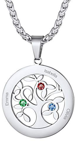 Suplight Colgante Árbol de la Vida Acero Collar Nombre Personalizado Colgante con Piedra Natural