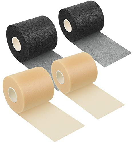 Nuanchu 4 Stück Schaumstoff-Unterwickel, Sport, athletisches Schaumstoff-Klebeband, vorgewickelt, athletisches Klebeband für Knöchel, Handgelenke, Hände und Knie (schwarz, beige, 7,9 cm x 27,7 m)