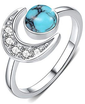 CUOKA MIRACLE Türkis Ring Damen Silber 925 Verstellbare Ring Mond Türkis Schmuck Ring für Damen/Frauen/Mädchen