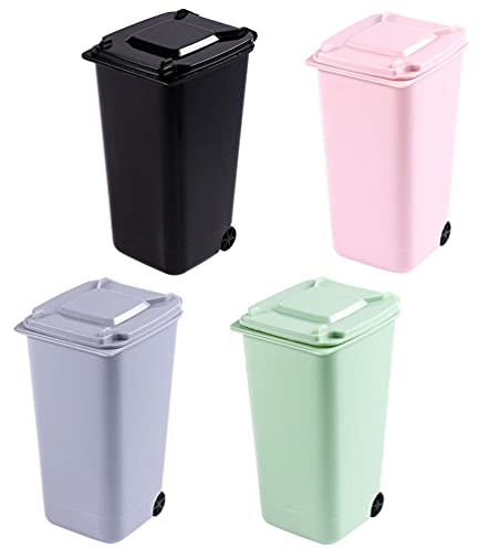 4 Stücke Tischmülleimer Mini Mülleimer Tischabfalleimer mit Deckel Kleine Tisch Abfallbehälter Kosmetikeimer Schreibtisch Eimer Papiermülleimer für Büro Bad WC Auto Küche Bett (Zufällige Farbe)