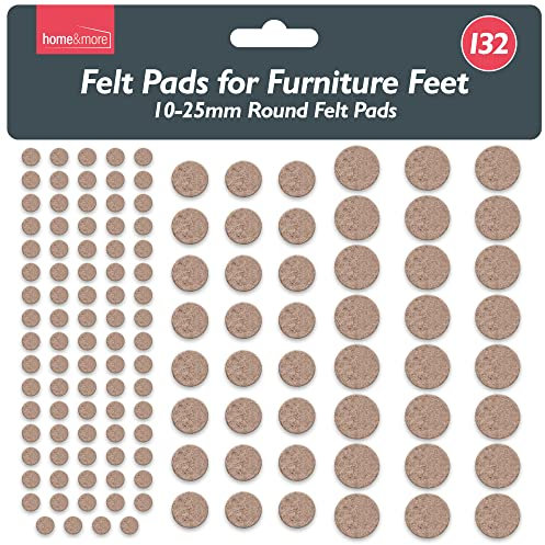 SOL 132pc Felt Pads for Furniture Feet, 10-25mm Round Felt Pads for Chair, Sofa, and Table Legs - Durable for Hardwood and Laminate Floors