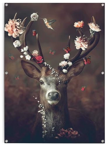 REINDERS Gartendeko, Hirsch, Garten, Bilder, Wanddeko, Room Decor, Leinwand, Braun, 140x100cm