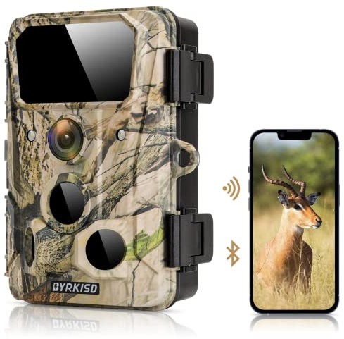 BYRKISD 30MP Wildkamera mit Bewegungsmelder Nachtsicht, Wildkamera 4K 30fps, WiFi Bluetooth 850nm IR LEDs Jagdkamera 0,2s Schnelle Trigger Geschwindigkeit Nachtsicht Wildkamera, IP66 Wasserdicht
