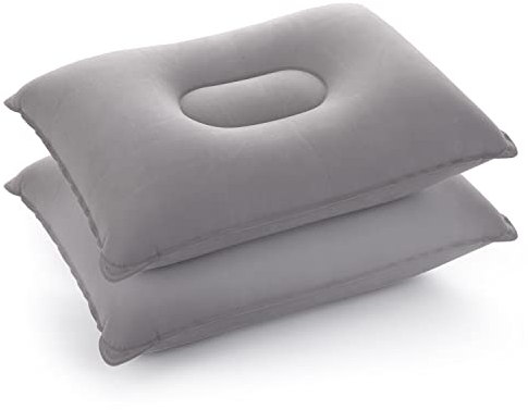 Idocolors Aufblasbares Camping Kissen 2 Stück Leichtes Reisekissen Strandkissen Beflockung Kopfkissen für Outdoor 42x29 cm, Grau