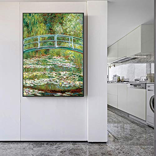 Claude Monet Leinwand Gemälde Brücke Seerosen Wandkunst Impressionistische Blumen Seerosen Kunstdrucke Heimdekoration 60x90cm Rahmenlos