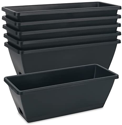 HOXHA Window Box Planter, 6 Pack 17inch Plastic Vegetable Flower Planter Boxes with Tray, Indoor Outdoor Flower Pots for Windowsill, Patio, Porch, Garden Balcony