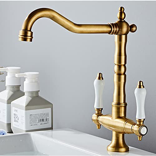 Grifos de Cocina, Grifo de Cocina de latón Cepillado, Grifo de Fregadero de Cocina de Bronce rústico, grifos de Cocina para Fregadero de 1 Orificio, Grifo de Fregadero Giratorio de 360 Grado
