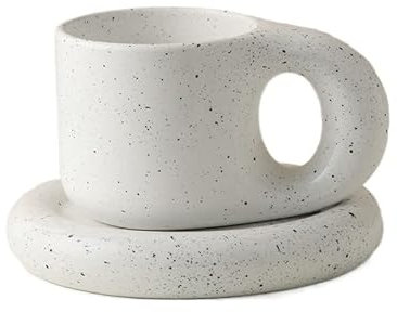 Jiotouhu Ensemble de tasses à café en céramique avec poignée Chubby, Tasses latte de 9 oz avec soucoupes assorties pour le bureau et la maison