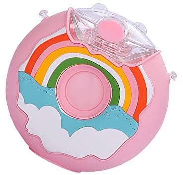 Doact Donut-Flasche, Niedlicher Stil, Kompakt, Tragbar, 380 Ml, Cartoon-Donut-Flasche, BPA-frei für Unterwegs (Rosa Regenbogen)