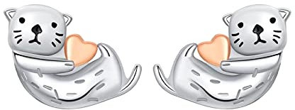 Cuwtheugwg Türkisfarbene Ohrstecker Seeotter-Ohrringe Koreanische Version Kleine frische und schöne Meerestier-Ohrringe Ohrringe Koralle Rot (Silver, One Size)