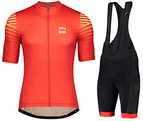 Herren Radtrikot Set- Herren Fahrrad Trikot Kurzarm- Schnell Trocknend Atmungsaktiv Fahrradbekleidung Fahrradtrikot, Radsport Set mit 3D Cushion Shorts (Rot,XXS)
