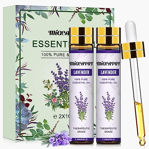MIGCAPUT Aceites Esenciales de Lavanda 2 x 10ML, Aceite de Lavanda de Grado Terapéutico, 100% Natural Puro Aromaterapia Aceite Aromático para Humidificador Difusor, SPA, Masaje, Dormir, Jabón