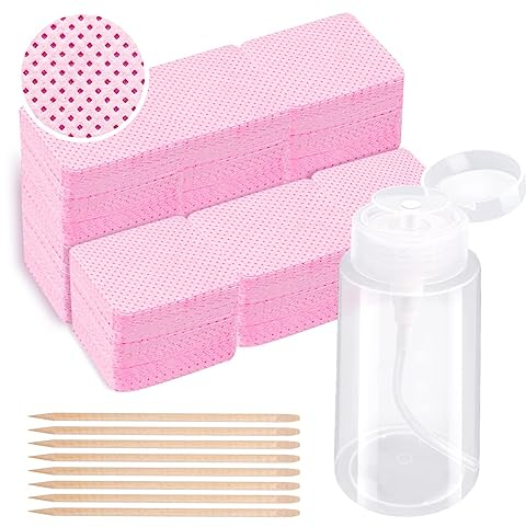 Beloving 1080 Stück Zeletten für Nägel Fusselfreie Nagellackentferner Pads für Gelnägel, Nail Wipes mit Pumpspenderflasche und Orangen Nagelhautstäbchen, Pink