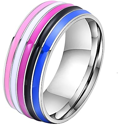 OAKKY Damen Herren Edelstahl Emaille LGBT Regenbogen Flagge Stolz Ring für Lesben & Schwule Stil G Größe 62 (19.7)
