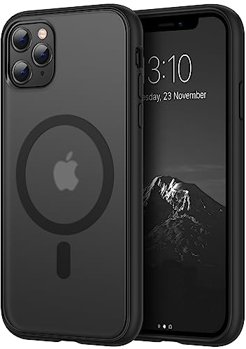 TENDLIN Magnetisch Hülle Kompatibel mit iPhone 11 Pro Max Hülle, Kompatibel mit MagSafe Matt Translucent Kratzfest PC Rückseite und TPU Stoßstange Schutz Handyhülle iPhone 11 Pro Max - Schwarz