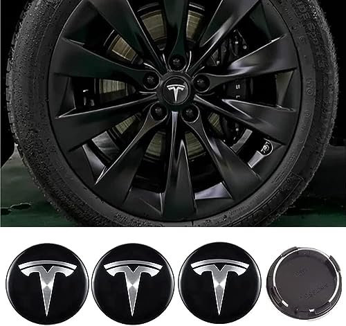 VALKEM 4 Stück Nabendeckel für Tesla Model Y 60mm, Wasserdicht Rostfrei Auto Radnabendeckel Zierdeckel, Felgendeckel Staubdicht Radnabenabdeckung Schmücken Zubehör