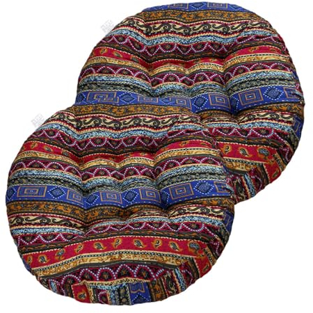 Surwin Stuhlkissen Rund 2 Stücke, Boho Sitzkissen Rund Bequemes Bodenkissen, Sitzkissen Boden gartenmöbel-Kissen, für Indoor und Outdoor (45cm,H)