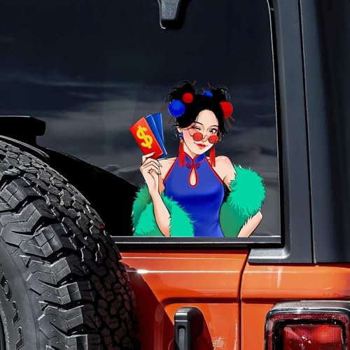 Nouiroy 3D Anime Peeking Aufkleber Anime Peeker Auto Aufkleber für Frauen Doppelseitig Selbstklebend Anime Cartoon Mädchen Aufkleber für Autos Fenster Stoßstangen Computer Laptop (Noblewoman, Peeking)