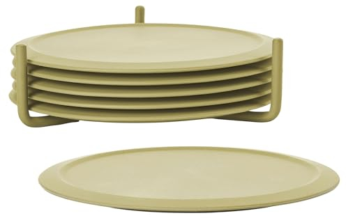 Zone Denmark Singles Glasuntersetzer aus Silikon, Untersetzer für Gläser, Tassen, Cocktailgläser, Durchm. 10 cm, Höhe 3,1 cm, 6 Stück, inkl. Halter, Leek Green (grün)