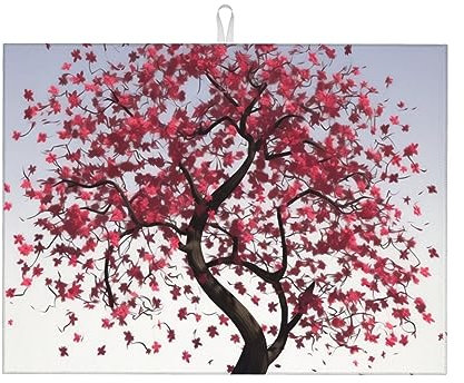 OPSREY Japanische Abtropfmatte mit Kirschbaum-Motiv, Mikrofaser, saugfähig