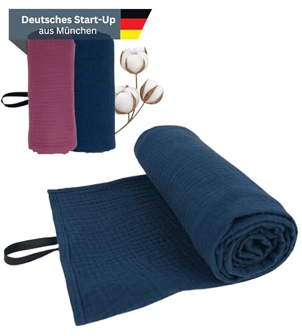 tripmate Reisehandtuch - 100% Baumwolle - Schnelltrocknend - Ultra leichtes Handtuch - Made in Germany - ideal als Sporthandtuch, Strandtuch für Sport, Fitness, Sauna, Camping - 120x60cm (Ozeanblau)