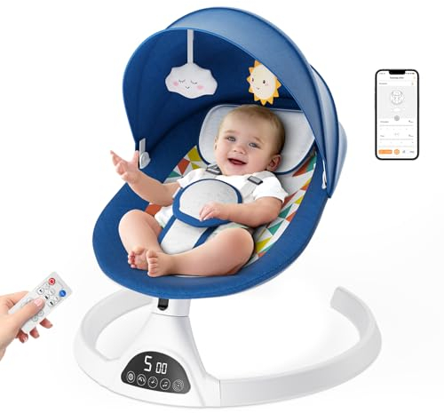 Brolteja Babywippe Elektrisch mit 5 Natürlichen Schaukelgeschwindigkeiten,Elektrische Babyschaukel mit Anpassung der APP-Steuerung，Elektrische Babyschaukel mit Fernbedienung & 5-Punkt-Gurt,0-9 kg