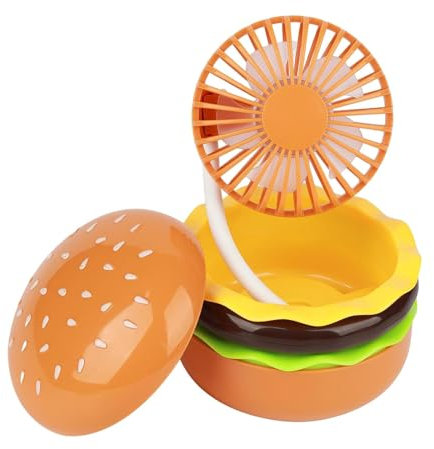 F Fityle Burger Shaped Mini Fan Handheld Fan Kids Fun Toy with Makeup Mirror Children Pocket Fan USB Desk Fan for Dorm Travel Kitchen, Orange