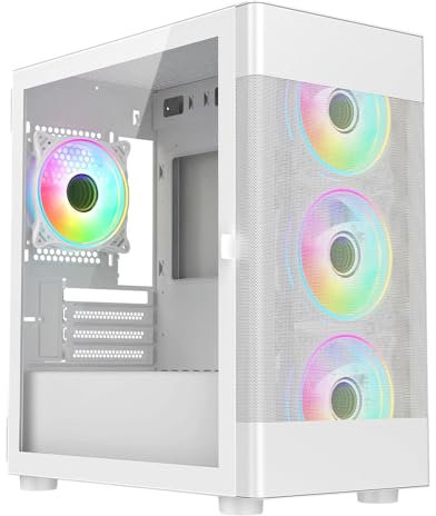 Combrite Zephyr mATX PC Gaming Case, Meshed Front Panel, Micro ATX Tower Case With 4 x 120mm ARGB Fans, Tempered Glass Side Panel (White)