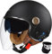 Kcolic Bluetooth-Motorradhelm, Jethelm Mit Visier, ECE-Zugelassener 3/4 Halboffener Motorradhelm Mit Lautsprechermikrofon Für Damen Und Herren Für Roller-Renn-Sturzhelm A