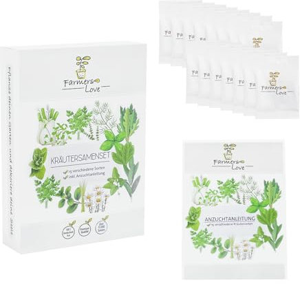 Kräutersamenset - 15 ausgewählte Sorten - Anzuchtset für Kräuterpflanzen - Geschenkset - Saatgut für Küche, Balkon, Garten oder Hochbeet - mit detailierter Anzuchtanleitung - 15erSet von Farmers Love