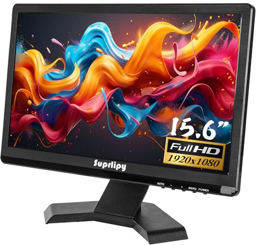 Suprlipy Monitor IPS pequeño FHD de 15,6 Pulgadas Pantalla LCD 1920x1080 60Hz 16:9 con Entrada HDMI BNC VGA AV USB Altavoces incorporados para cámara de Seguridad CCTV DVR PC RasPi