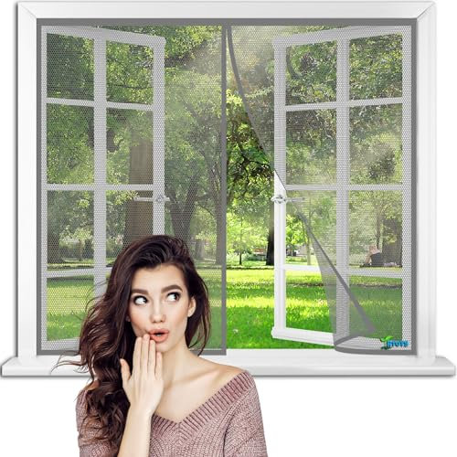 Insektenschutz PendelFenster, 115 x 185 cm nsektenschutzschwingtür, Fliegengitterdrehtür, Insektenschutz Spannrahmen-Tür【Grau】