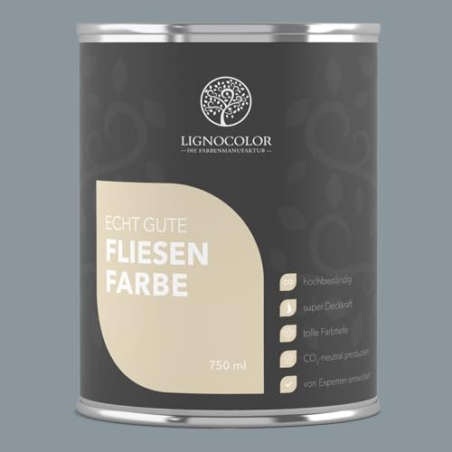 Lignocolor Fliesenfarbe matt | hochbeständige Farbe für Wand- & Bodenfliesen (Silbergrau matt, 750 ml) | hochdeckend für den Innenbereich