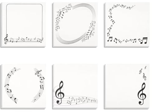 Paquet de 6 Notes Autocollantes sur le Thème de la Musique, Notes de Musique Bloc-Notes Auto-adhésifs Bloc-Notes Notes de Musique Message Note Bloc-Notes Plan Enfant Fournitures de Bureau Scolaire