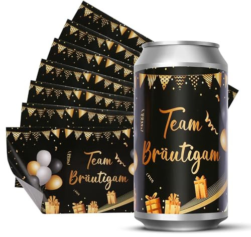 MONCAP 16 STK JGA Aufkleber für Prosecco Dosen Hochzeit Team Bräutigam Aufkleber Schwarz Gold Flaschen Aufkleber Hochzeit Getränke Aufkleber Banderole Sticker Selbstklebend für JGA Hochzeit Deko