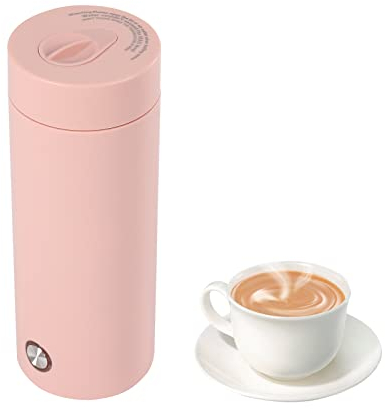 Bollitore portatile da viaggio, con batteria da 400 ml, mini bollitore elettrico da campeggio, in acciaio inox 304, mini tazza riscaldante, 5 minuti di cottura veloce, per caffè e tè, rosa