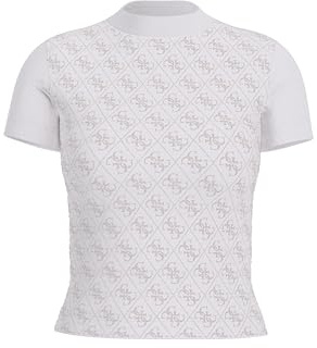 Guess Short Sleeve Mock Neck all Over 4g Tee t-Shirt Donna