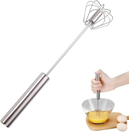 Semi Automatic Whisk, 2024 New Whisk, Stainless Steel Egg Beater, Milk Frother, Rotating Push Mixer Stirrer for Whisking, Beating, Stirring (10in)