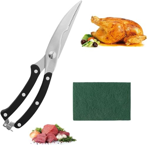 Geflügelschere, Scharfe Küchenschere 25,5cm, Knochenschere Aus Edelstahl, Fleischschere mit Gezacktem Rand zum Schneiden von Hähnchen, Knochen, Geflügel, Fleisch und Gemüse