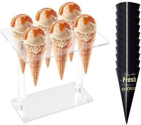 EHDWXVZM Soporte para cono de helado de 1 pieza, bandeja de papel para helado de 10 piezas, soporte para helado, soporte para cono de nieve para helado, soporte para exhibición de helado