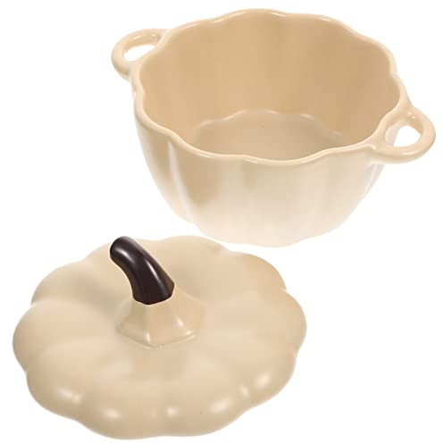 Ciieeo Olla De Cerámica Para Estofado y Sopa Tapa y Asas Perfecto Para Calabaza y Huevo Al Vapor Diseño De Calabaza