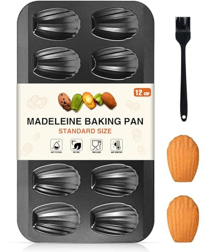 OAMCEG Madeleines Backform, Madeleine Form, Antihaftbeschichtet Karbonstahl,mit Silikonölpinsel für Ofen Backen Schokolade Brownies Kekse-Grau (12 Mulden 1 Stück)