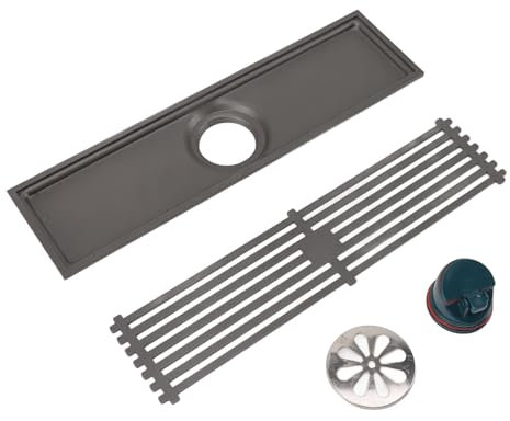 Drenaje de ducha lineal de 11,8 pulgadas con rejilla de patrón rectangular de drenaje de suelo de ducha rectangular de acero inoxidable de prevención de malos olores gris oscuro