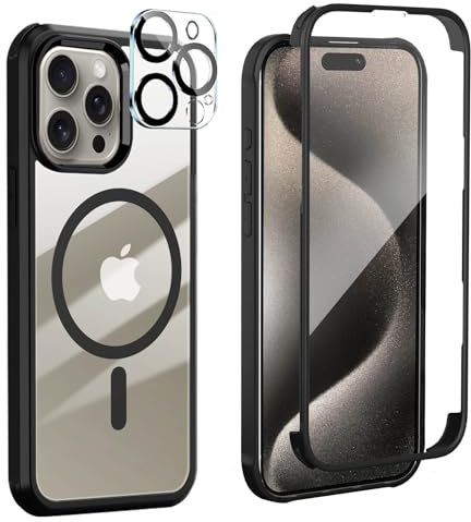 Leedia Handyhülle Kompatibel mit iPhone 15 Pro Magsafe Hülle 360 Grad Ganzkörper Eingebauter Panzerglas Displayschutz Schutzfolie Case Stoßfest Schutzhülle für iPhone 15 Pro 6.1 Schwarz