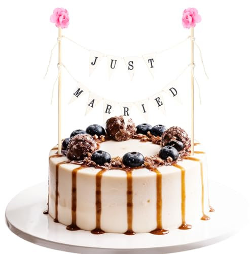 Cake Topper Just Married Hochzeitstorte Kuchen Topper Hochzeit Vintage Wedding Wimpelkette Just Married Deko für Hochzeitstorte LogoTortendeko Brautpaar Tortendeko Hochzeit