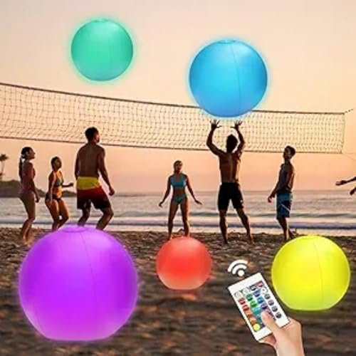 JOY SPOT! 4 Stück LED Aufblasbarer Wasserball, 30.5cm Schwimmende Poolbeleuchtung, Poolball mit 16 Farben Lichter & 4 Lichtmodi für Strand Garten Pool Party Kinder