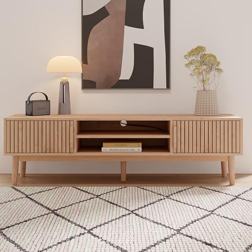 FOERPL Mueble para TV de 150 cm, de madera, con 2 cajones y 2 estantes, soporte para TV sobre patas de madera, para salón, dormitorio