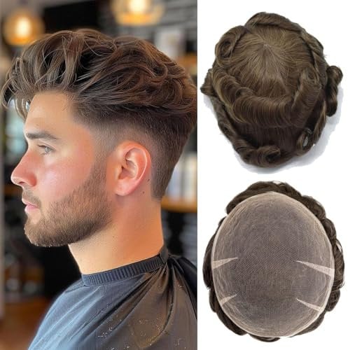 Ehairc Haar System für Männer Voll Schweizer Spitze Toupet für Männer 100% Echthaar Atmungsaktiv Herren Toupet Haaransatz Bleichen Knoten Natürliche 90% Dichte 8X10“（#4）
