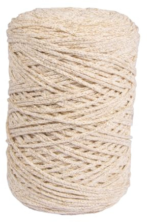 Rayher Braidy Recycling Garn m.Goldfaden, 2mm ø, Elfenbein, geflochten, ca. 240m, Knäuel 250g, 42013104