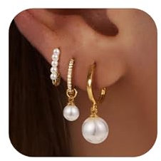 3 Paar Ohrringe Silber 925 Set Perlen Ohrringe für Damen Ohrstecker Creolen Set für Mehrere Piercings Ahänge